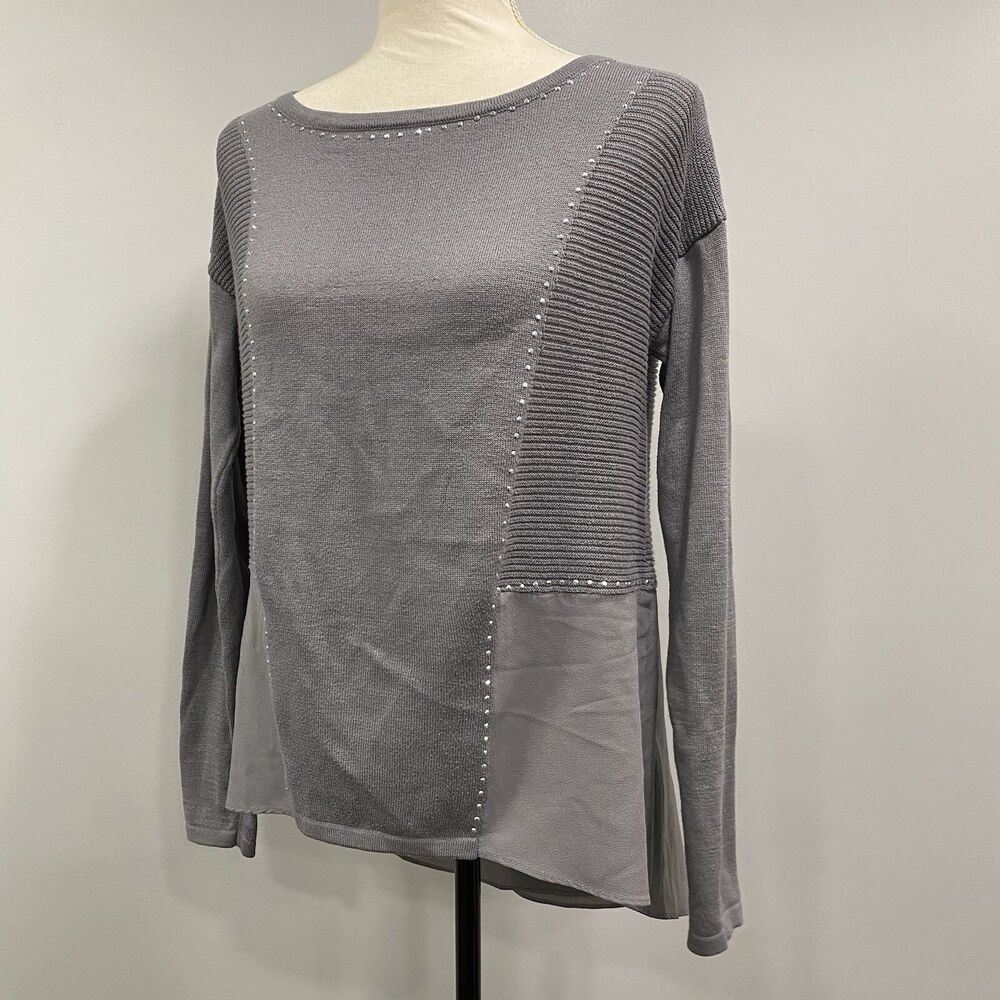 VTG Nicole by Nicole Miller M Gray Mixed Media Art To Wear Sparkle Knit Sweater